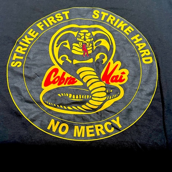 Cobra Kai Black T-Shirt with Yellow and Red Logo, Lightweight, Short Sleeve,Cool - Picture 1 of 5